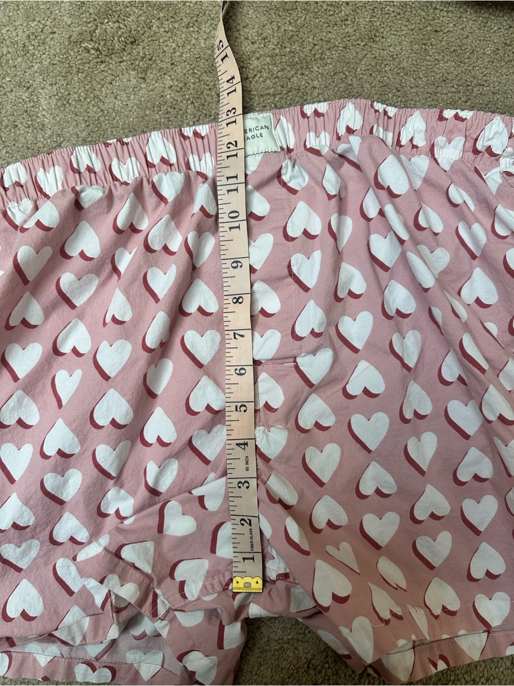 American Eagle Pink Heart Print Pajama Boxer Shorts Elastic Waist Pull On Sz L - Picture 5 of 6